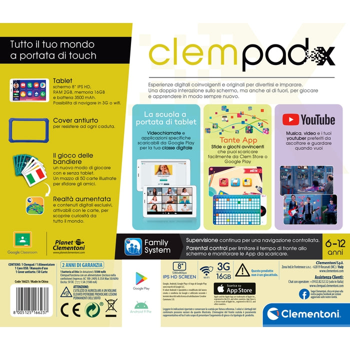 Clementoni- My First 8' Plus, Tablet per Bambini-clempad 3 Anni, 8,  Android 9, 16 GB di Memoria, 3G o WiFi, Tante App preinstallate, Tastiera